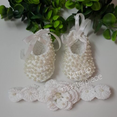 Crochet Baby Girl Shoes and Headband Set