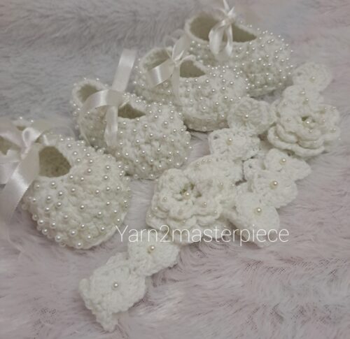 Crochet Baby Girl Shoes and Headband Set