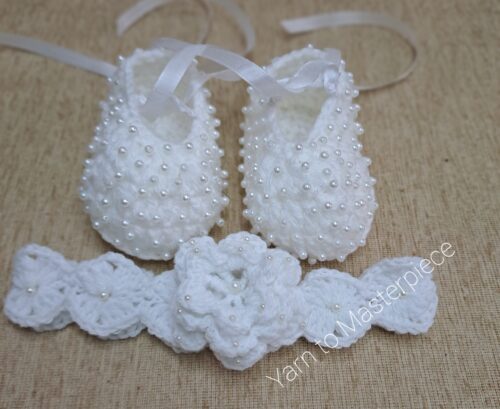 Crochet Baby Girl Shoes and Headband Set