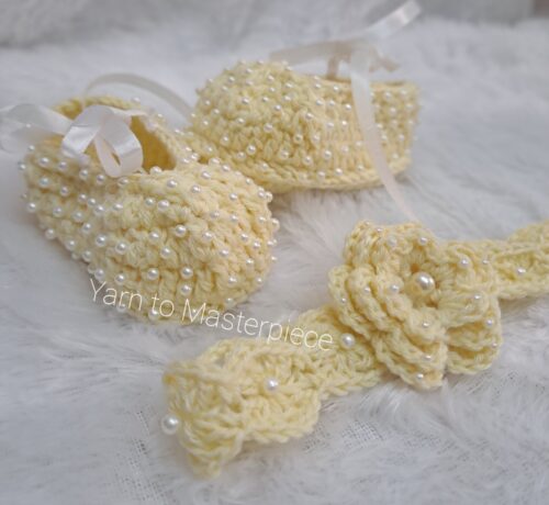 Crochet Baby Girl Shoes and Headband Set