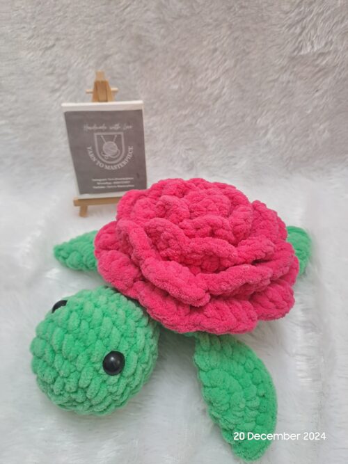 Crochet Handmade Big Rose Flower Turtle – A Plushy Bloom of Cuteness