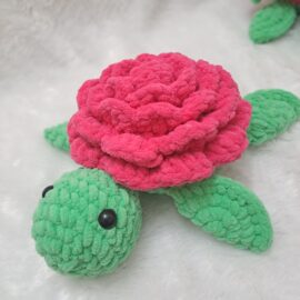 Crochet Handmade Big Rose Flower Turtle – A Plushy Bloom of Cuteness