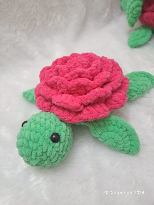 Crochet Handmade Big Rose Flower Turtle – A Plushy Bloom of Cuteness