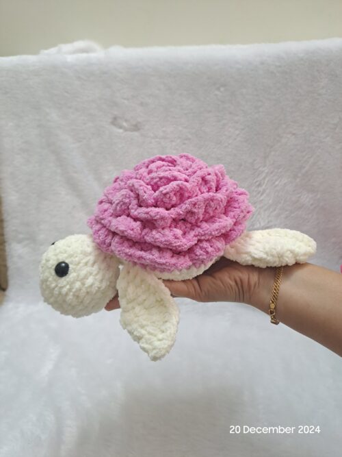 Crochet Handmade Big Rose Flower Turtle – A Plushy Bloom of Cuteness