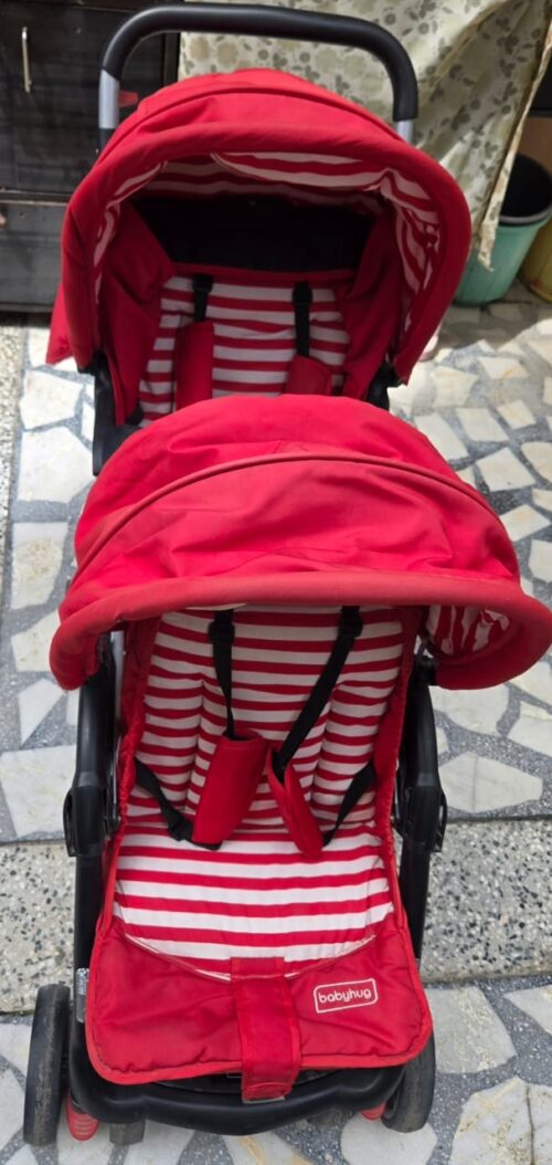 Babyhug Twinster Easy Foldable Twin Stroller – Red