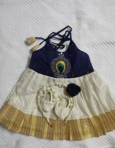 Customized Navy Blue Silk Frock for Baby Girls (New, 2025)