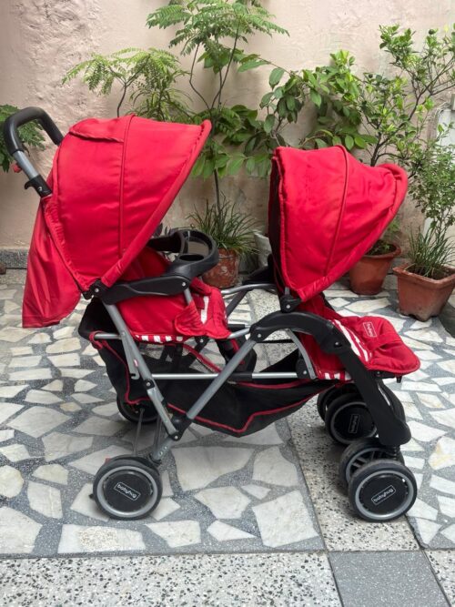 Babyhug Twinster Easy Foldable Twin Stroller – Red