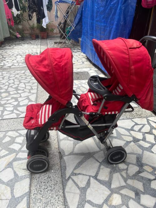 Babyhug Twinster Easy Foldable Twin Stroller – Red