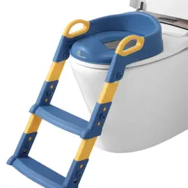 R for Rabbit Hiltop Potty Step Stool Training Seat with Ladder Step Up Non-Slip Steps Adjustable Foldable for Kids Baby 1 to 7 Years (Blue Yellow)