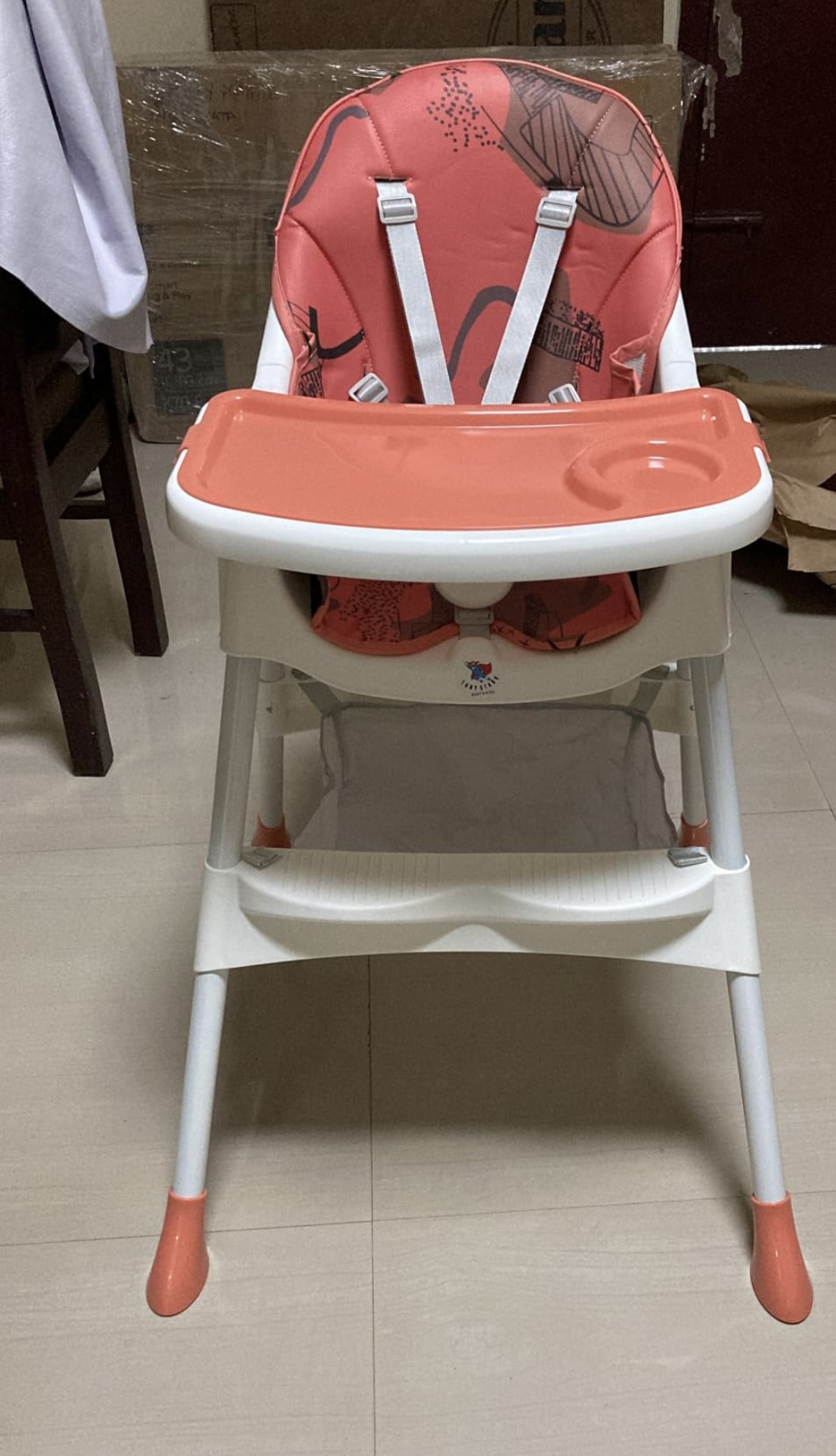 TONY STARK Latest 5-in-1 Reclining Foldable Baby High Chair with Wheels – 2024 Model (Printed Orange)