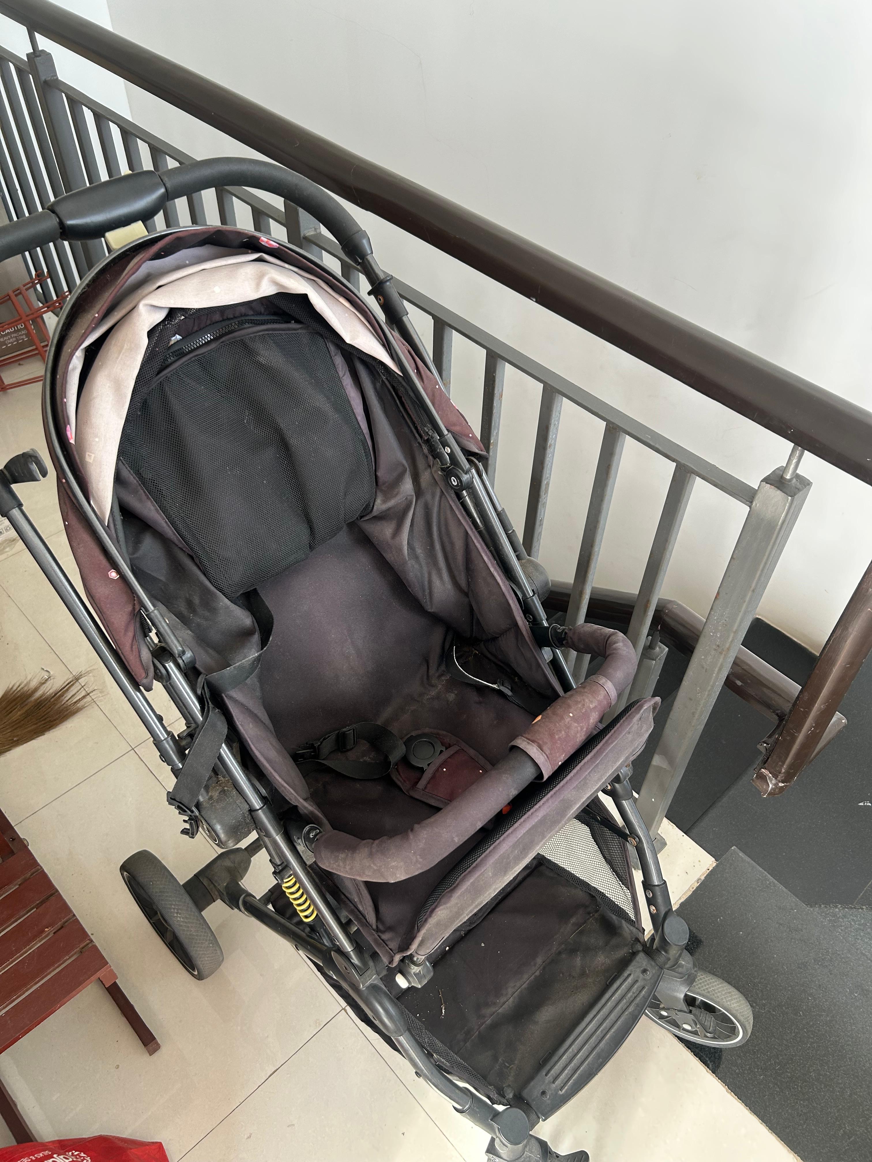 Baby Stroller with Reclining Seat & Storage Basket