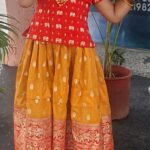 Mustard Yellow Kanchi Pattu Lehenga with Red Silk Blouse