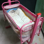 Pink Metal Baby Cradle with Mosquito Net