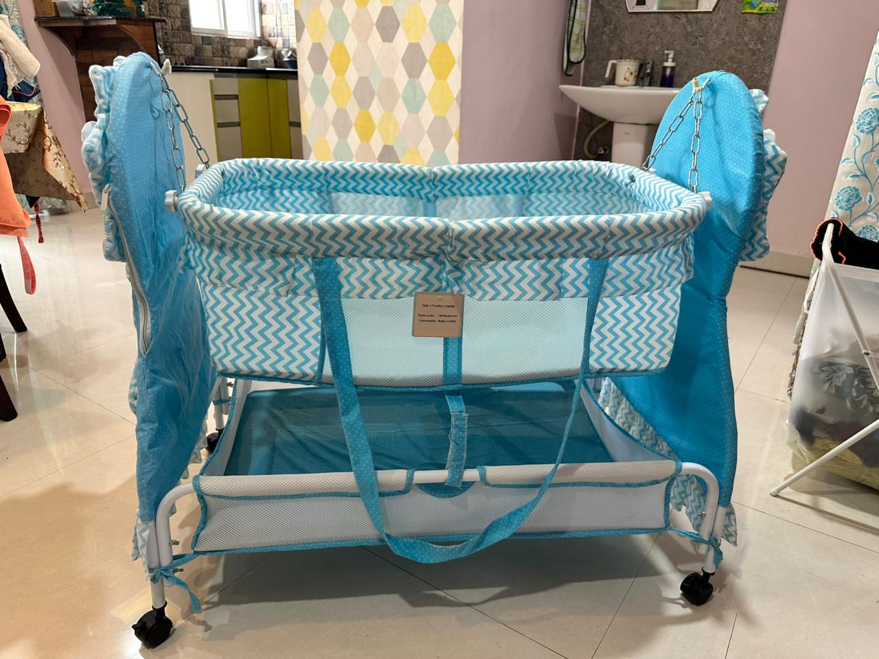 Fab N Funky Baby Cradle with Mosquito Mesh & Storage – Safe, Cozy & Convenient