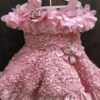 Pink Floral Party Dress with Ruffled Skirt & Decorative Flowers