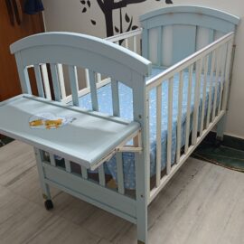 Preowned Adjustable Baby Cot with Mattress & Side Protectors