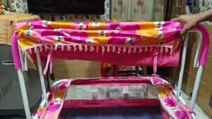 Manual Baby Cradle with Mosquito Net & Roof Shade