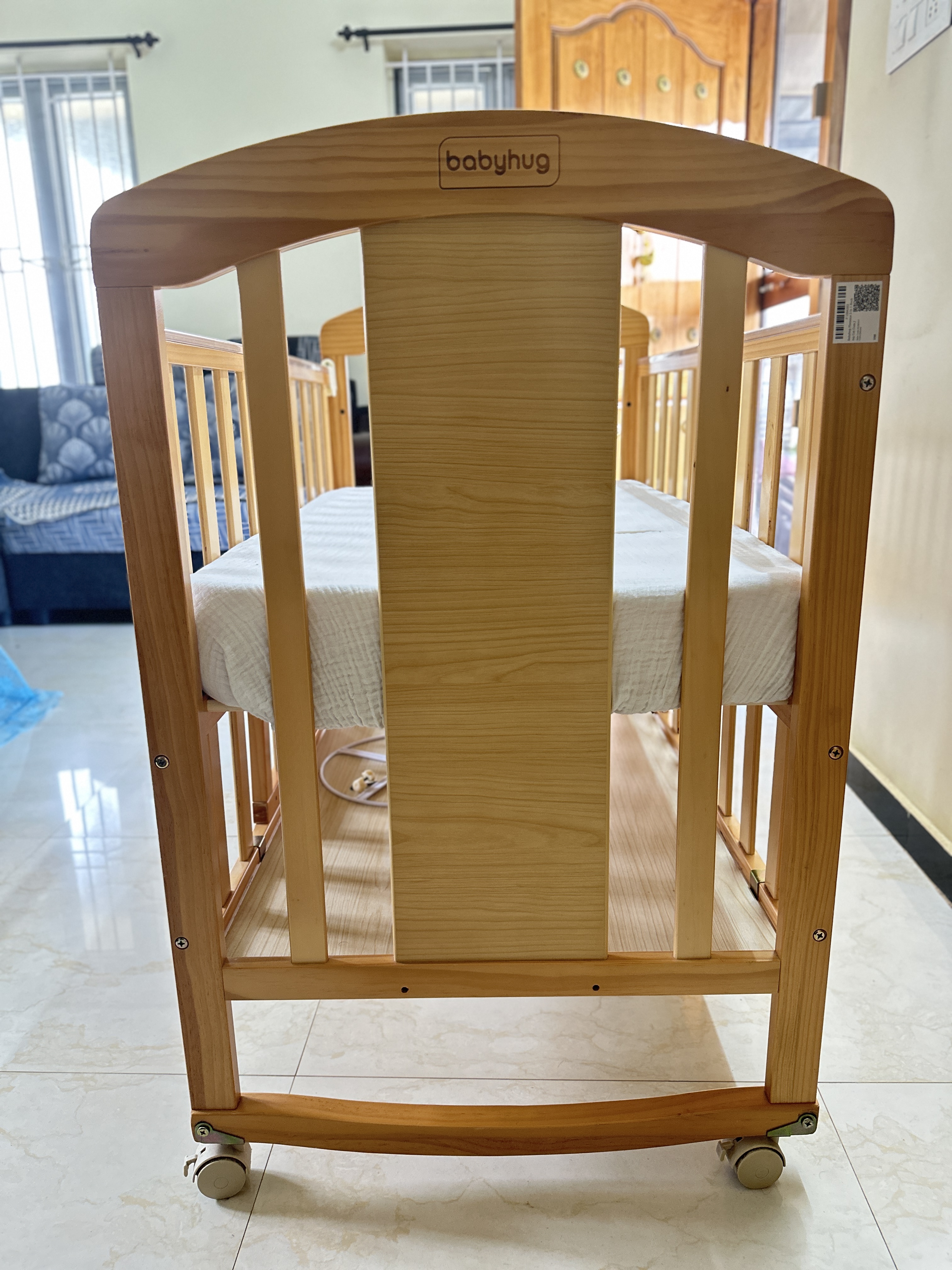 Preowned Babyhug Florence 3 in 1 Rocking Cot Cum Crib with Mattress