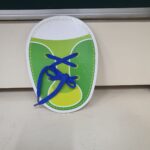 Pre-Owned Shoelace Practice Card- Green & White Shoe Cut-Out with Blue Laces