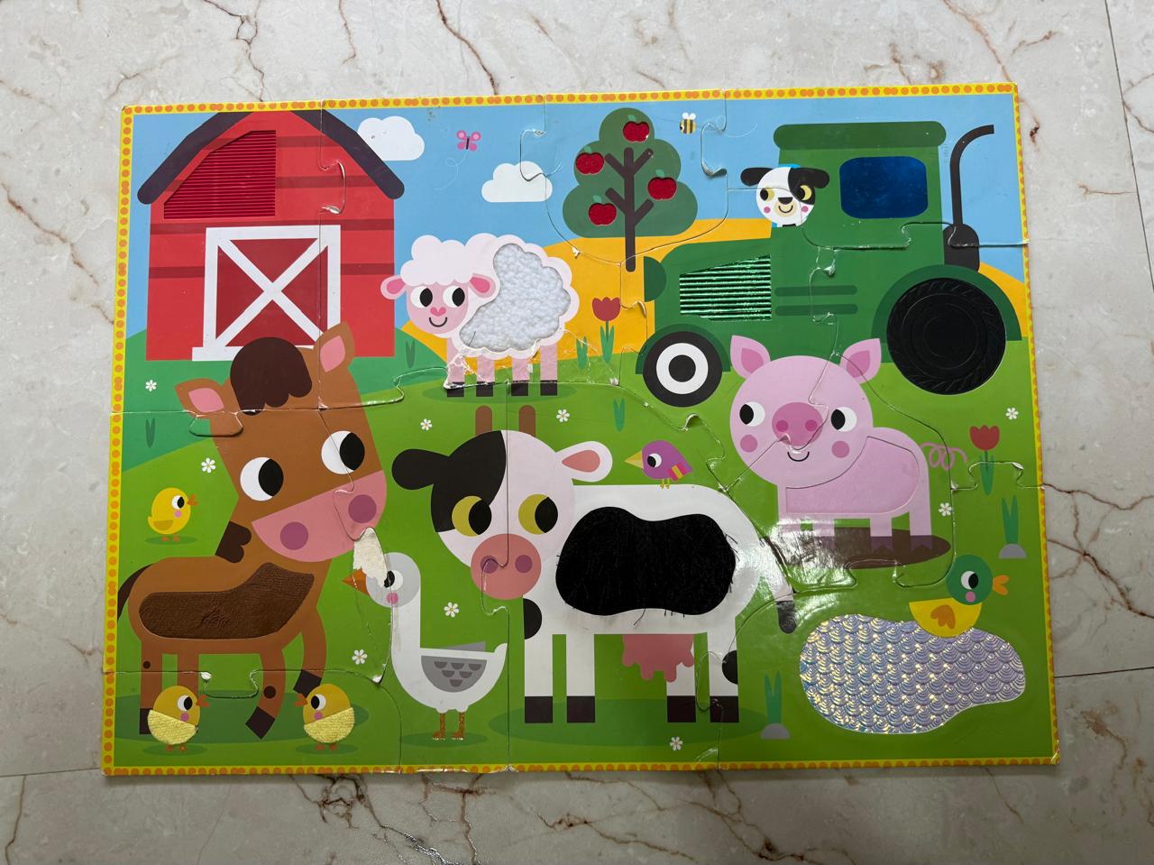 Preowned Scholastic Farm Animals Jigsaw Puzzle with Touch and Feel Pieces