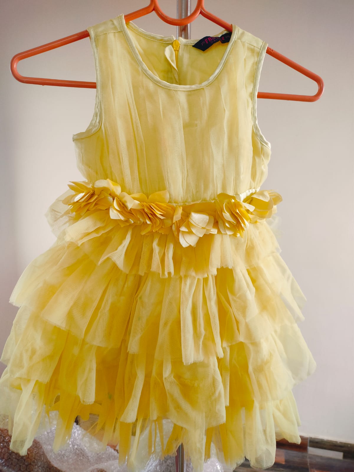 Pre-Owned Girls Yellow Party Dress - Floral Design