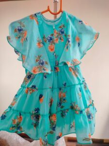 Pre-Owned Girls Floral Dress – Aqua Blue