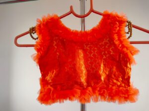 Pre-Owned Girls Orange Tulle Top – Ruffled Design