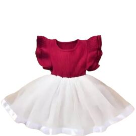 Arfa Fashion Casual Net Solid Frill Sleeves Knee Length Frock Dress for Girls Age Range