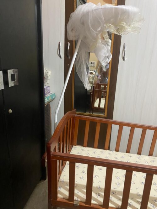 Baby hug wooden cradle with mosquito net