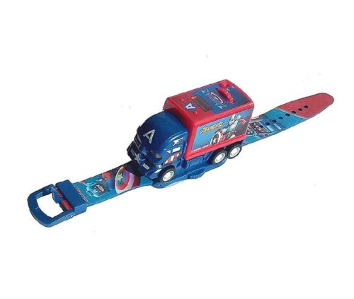 Organic Herbs Action Figure Series Pull Back Truck Car Shaped 6 Images Projector Toy Kids Wrist Watch (Captain America)