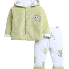 BUMZEE Green & White Boys Full Sleeves Polyfill Winter Wear Set