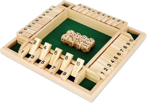 Shut the Box Wooden Board Game with Dice for Kids for 4 Players