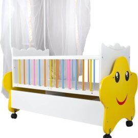 Babyhug Lucky Star Wooden Cradle with storage