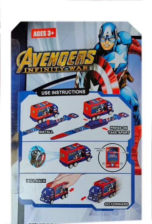 Organic Herbs Action Figure Series Pull Back Truck Car Shaped 6 Images Projector Toy Kids Wrist Watch (Captain America)