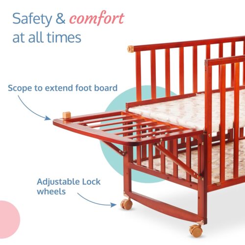 LuvLap C-50 Baby Wooden Cot with Mosquito Net, EN certified Baby Furniture suitable for new born to 12 month, without mattress (Cherry Red)