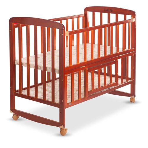 LuvLap C-50 Baby Wooden Cot with Mosquito Net, EN certified Baby Furniture suitable for new born to 12 month, without mattress (Cherry Red)