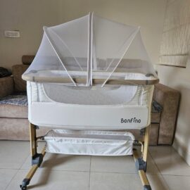 Preowned Bonfino Bedside Crib - Co-Sleeper with Adjustable Height, Mosquito Net & Premium Comfort