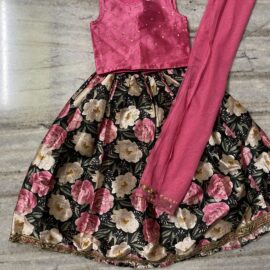 Toddler Lehenga for Girls – Pink & Black with Floral Prints