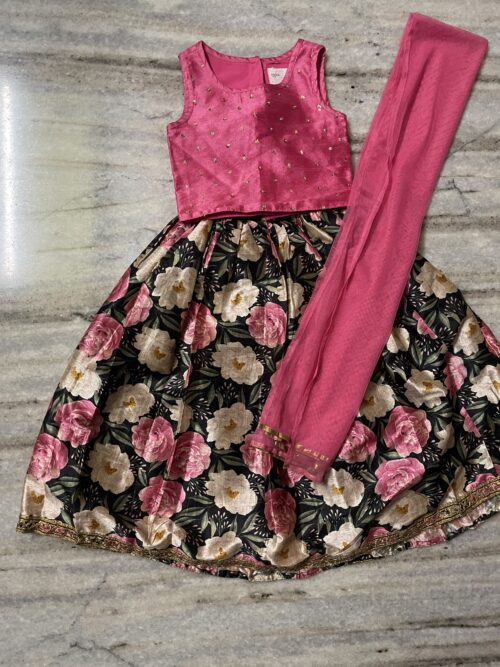 Toddler Lehenga for Girls – Pink & Black with Floral Prints
