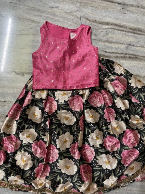 Toddler Lehenga for Girls – Pink & Black with Floral Prints