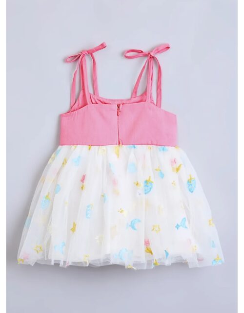 Hopscotch Girls Pink & White Sleeveless Printed Dress