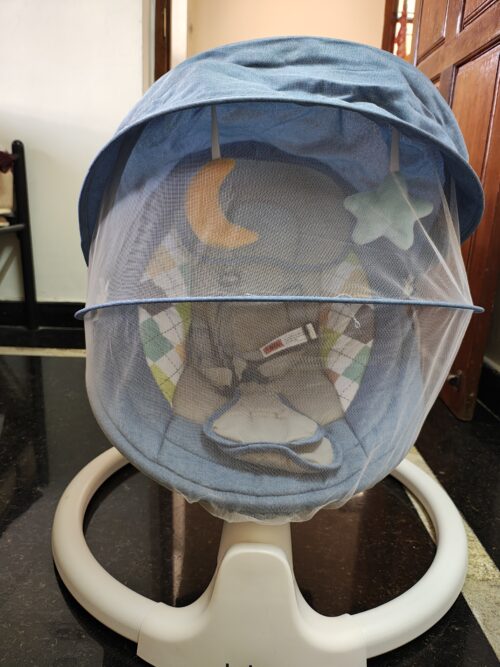 Baybee Lullabies Automatic Electric Baby Swing Cradle – Reclining Rocker with Remote, Music & Mosquito Net (Blue)