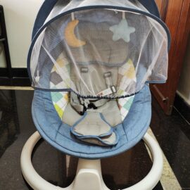 Baybee Lullabies Automatic Electric Baby Swing Cradle – Reclining Rocker with Remote, Music & Mosquito Net (Blue)