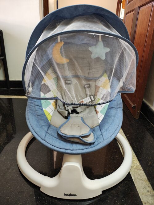 Baybee Lullabies Automatic Electric Baby Swing Cradle – Reclining Rocker with Remote, Music & Mosquito Net (Blue)