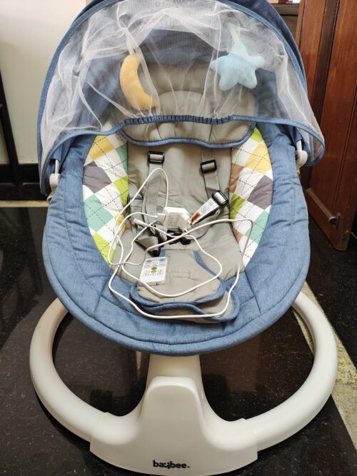 Baybee Lullabies Automatic Electric Baby Swing Cradle – Reclining Rocker with Remote, Music & Mosquito Net (Blue)