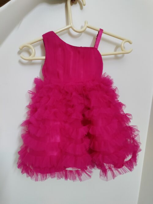 Ruffle Radiance One-Shoulder Party Frock – Dark Pink