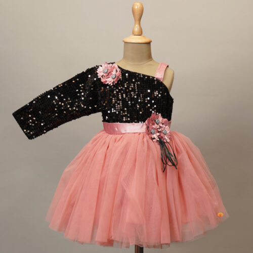 Mumkins Designer Sequins Party Frock – Black & Onion Pink | Excellent Condition