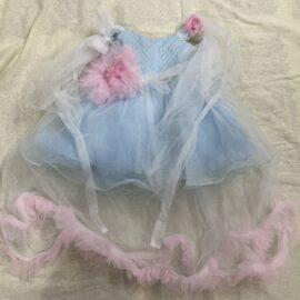Blue fall dress with baby pink flower