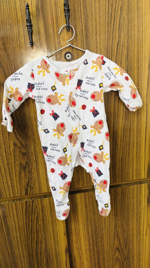 Charming White & Orange Baby Romper – 0-6 Months | Super Soft & Comfy