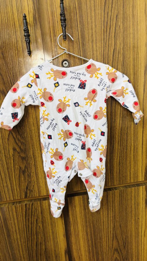 Charming White & Orange Baby Romper – 0-6 Months | Super Soft & Comfy